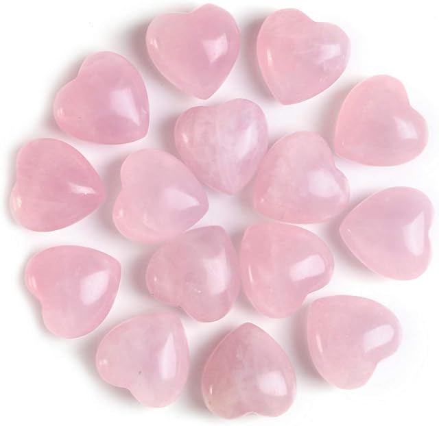 JSDDE Natural Rose Quartz Heart Gemstone Mini Healing Crystal Love Stone for Home Decoration (15pcs)