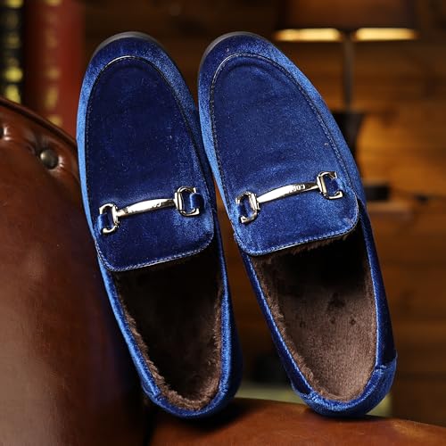 Image of COSIDRAM Mens Dress Shoes Business Luxury Velvet Loafers for Party Prom | Elegant metal buckle ornament, luxe velvet texture, classic slip-on silhouette for wedding, prom and evening formal events