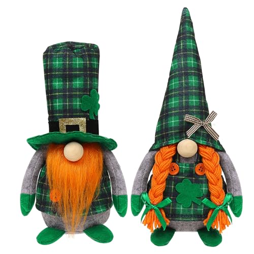 St Patrick's Day Gnomes Plush Decoration, 2 Pack different Green Grid Hats with Shamrock ,Faceless Elderly Irish Festival Lucky Hanging Ornaments, Saint Patrick's Day Irish home and office Decor