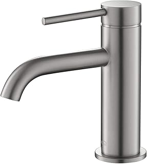 KIBI Circular Brass Single Handle Bathroom Vanity Sink Faucet, Lavatory Sink Faucet with Water Hose (Brushed Nickel)