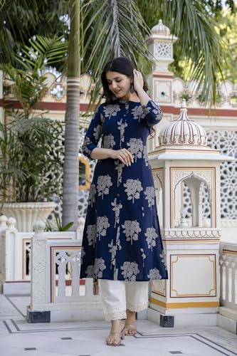 Image of Pistaa's Women Printed Mandarin A-Line Cotton Kurta With Palazzos