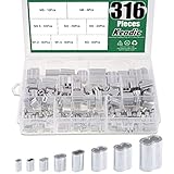 Keadic 316 Stück 8 Größen Aluminium Crimpschlaufen-Hülsen metrisches Sortiment Kit für Drahtseil-Kabel-Relging