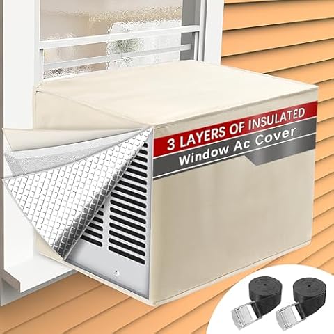 Window Air Conditioner Cover Outside Unit for Winter Insulation, Window AC Covers with 3 Layers Insulation, Waterproof & Dust-Proof Air Conditioner Covers for Window Units, 17"Lx13"Hx12"D - Beige Cover
