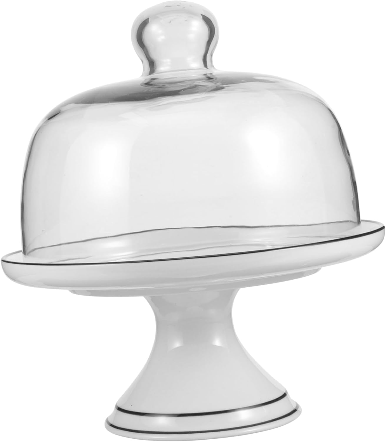 OUNONA Glass Dome Cake Stand with Black Rim Cake Holder with Cover for Wedding and Party Cupcake Display Stand
