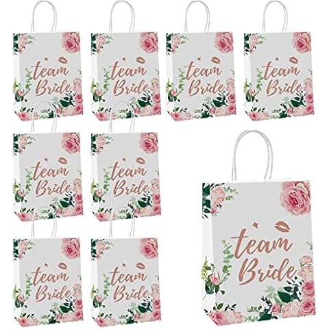Wancala 10 Pcs Hen Party Bags - Team Bride Gift Bags with Handle, Floral Hen Do Paper Bags Floral Team Bride Bags for Wedding Bridal Shower Bachelorette Party (10 Pcs) Cover