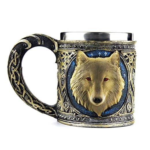 Ezeso, taza para café con lobo, resina de acero inoxidable, tazas para viajes, té, vino y cerveza, acero inoxidable, Mug