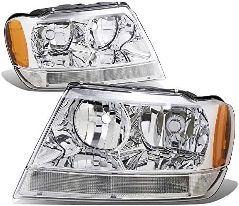 DNA Motoring HL-OH-JGC99-CH-AM Chrome Amber Headlights Assembly Replacement Compatible with 99-04 Jeep Grand Cherokee