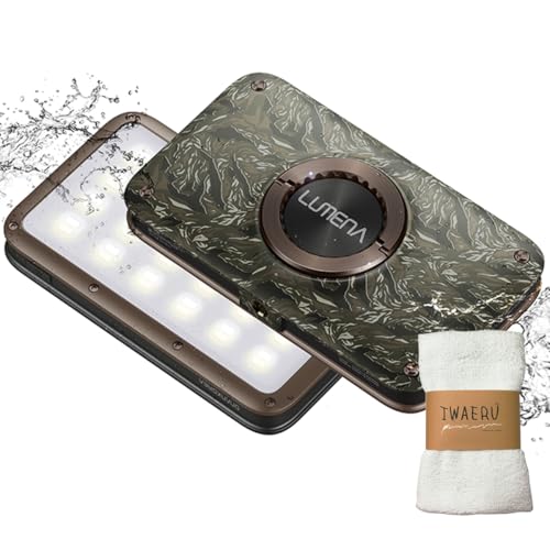 LUMENA2 ルーメナー2 磁石フック 専用ポーチ付 LEDランタン コンパクト ライト キャンプ アウトドア 防災用ランタン モバイルバッテリー type-C IWAERUタオルセット (迷彩グリーン)
