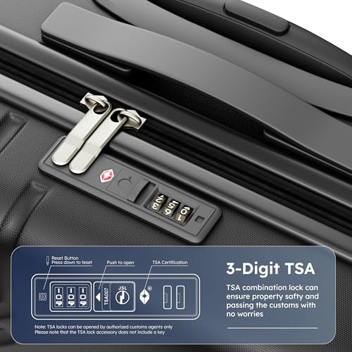 ALPHA CAMP 3 Piece Expandable Luggage Set - PC+ABS Durable Hard Shell Suitcase with Spinner Wheels & TSA Lock,20-inch, 24-inch, 28-inch Luggage for Business,Travel，Black3
