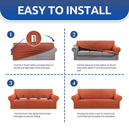 KEKUOU Stretch Loveseat Sofa Cover Slipcover,Couch Covers for 2 Cushion Couch Sofa (55"-78") Furniture Protector Sofa with Elastic Bottom for Kid,Dog. Jacquard Small Checked (Medium,Pureed Pumpkin)