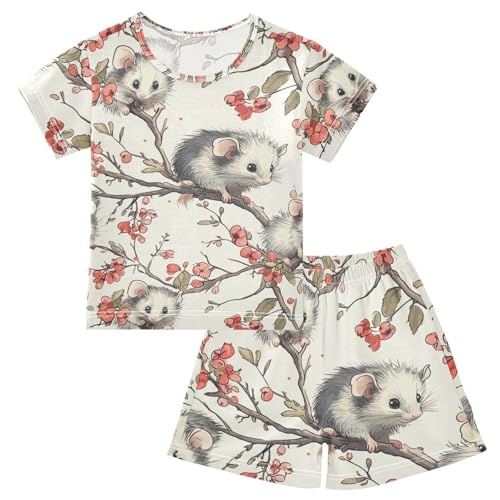 Pajama Short Sets Cute Mice on Branches Soft Cotton Summer Sleepwear 2 Piece PJS Size 5-14T