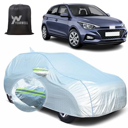 Image of Car Body Cover for Hyundai Elite i20 (2017 to 2020), 100% Waterproof, Heat-Resistant with Mirror & Antenna Pockets, Soft Cotton Lining, Triple Stitched, Piping & Reflector (Reflective Silver)