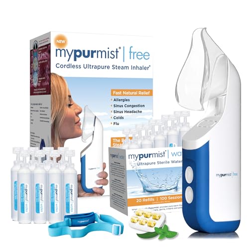 Mypurmist Free Premium Kit – Cordless Steam Inhaler with Water Refills, ScentPad, and Handsfree Strap – Personal Steamer Vaporizer Humidifier for Sinus Relief, Nasal Congestion, Cold