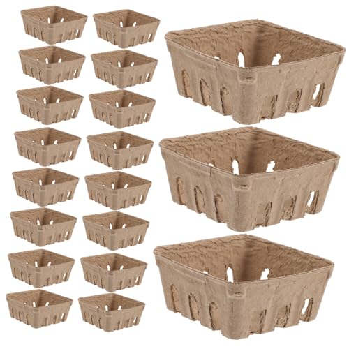 MUELODSIC 50 Piezas Cesta de Pulpa Biodegradable para Frutas y Verduras de Unidades Contenedores Naturales para Bayas y Productos Frescos Diseño Ventilado y Ecológico para Almacenamiento y
