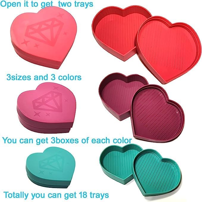 Diamond Painting Trays, Diamond Art Bead Sorting Tray, Small Storage Container Boxes for Small Items Things Small Parts with Hinged Lid,Heart Plastic Gift Box,Small Plastic Boxes 9PC