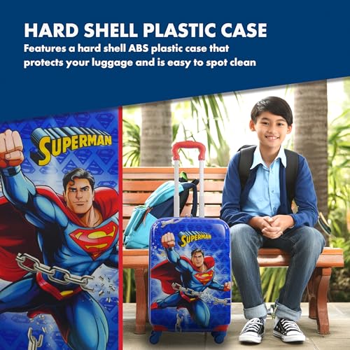 Ful Unisex Kid's Superman 20.5 Inch Carry On Rolling Luggage, Hardshell Suitcase with Spinner Wheels, Blue4