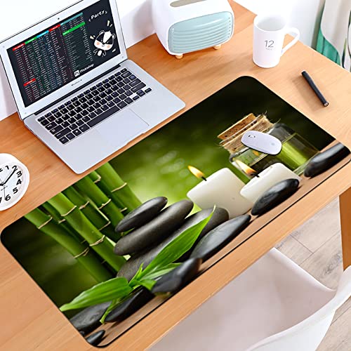 SHIVNAMI Alfombrilla Raton Grande Gaming Mouse Pad,Masaje de Rocas Calientes Combinado con Velas y Aromas Paisaje de Bambú Estampa,Lavable, Antideslizante Diseñada para Gamers, Trabajo de Oficina
