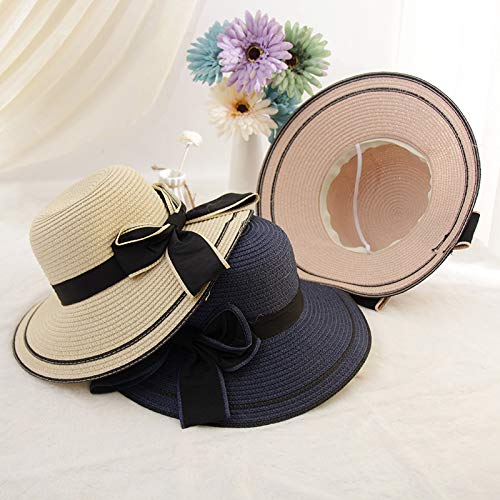 Cappello da Donna in Paglia Intrecciata,Cappelli da Sole Estivo in Paglia Intrecciata con Protezione Uv e Decorazione a Fiocco,Cappello da Spiaggia Traspirante e Leggero per Esterni,Viaggi,Feste