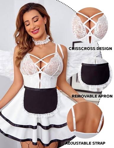 Image of SSoShHub Premium UltraSoft Babydoll Lingerie Bikini Swimwear Mini Chemise Mesh Wedding Bikini Nightie Bodysuit Skirt Bridal Honeymoon Valentine Halloween Nightdress