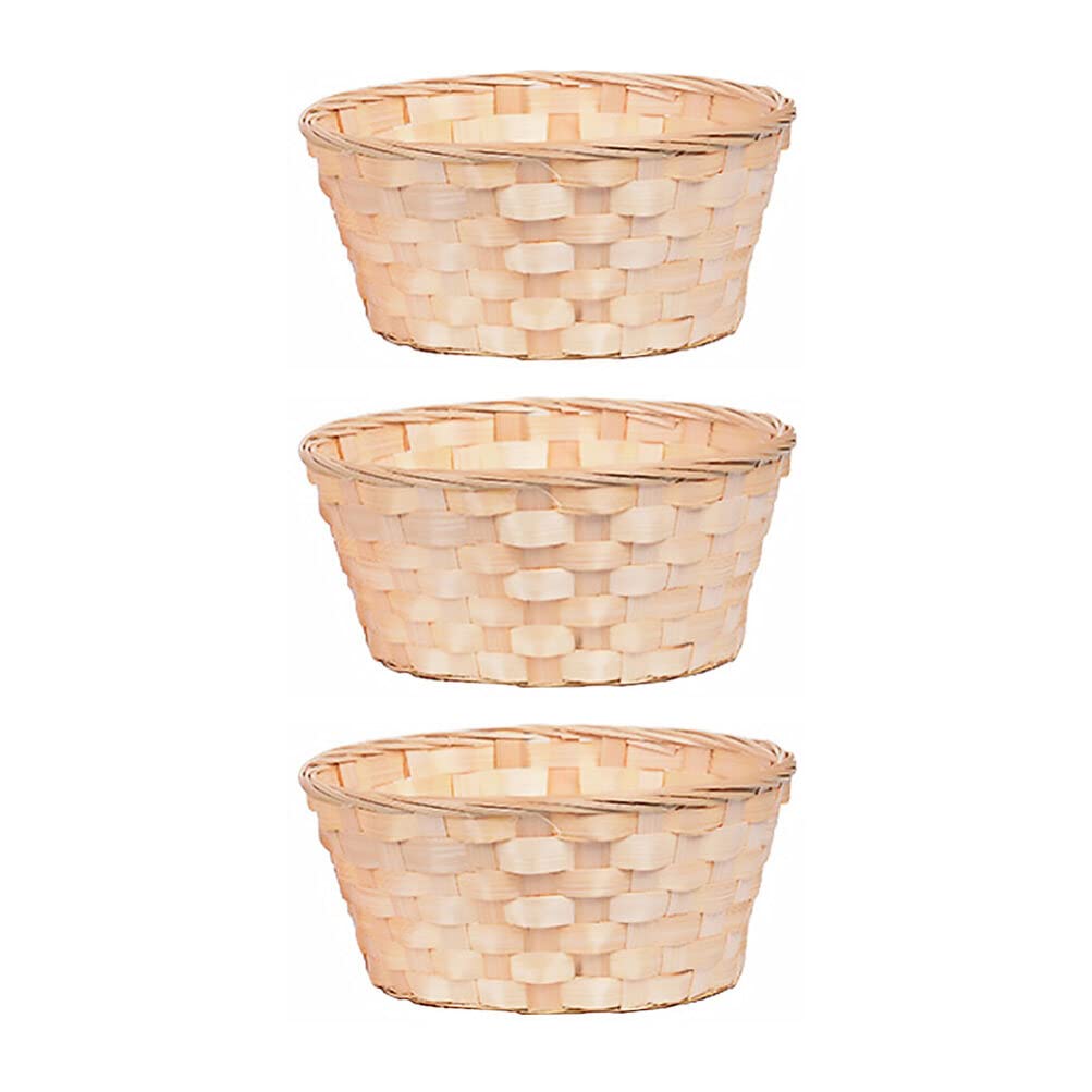 Zerodeko Picnic Fruit Basket 3pcs Mini Woven Basket Round Bread Baskets Fruit Serving Basket Bamboo Storage Organizer Lightweight Food Baskets Candy Container for Home Kitchen