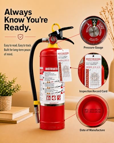 Image of Ougist ABC Dry Chemical Fire Extinguisher, 5 lb - 2-A:10-B:C Rated for Home, Office & Vehicle, Quick Release, Easy-Grip Handle, Ideal for Electrical & Grease Fires, Car Extinguisher, Model FF2KG