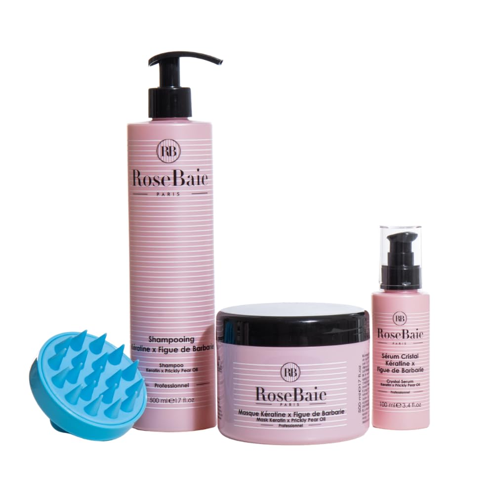 RoseBaie Ma Hair Routine – Cactus Fig – Shampoo 500 ml – Maschera 500 ml – Siero 100 ml + 1 elastico per capelli di colore casuale