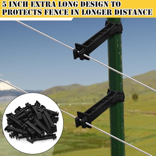 Image of Pangda 45 Pcs 5 inch Snap Type Insulator Electric Fence T Post Insulators Extended Snug Fitting T Post Electric Fence Wire Clips for Agricultural and Ranchers (Black)