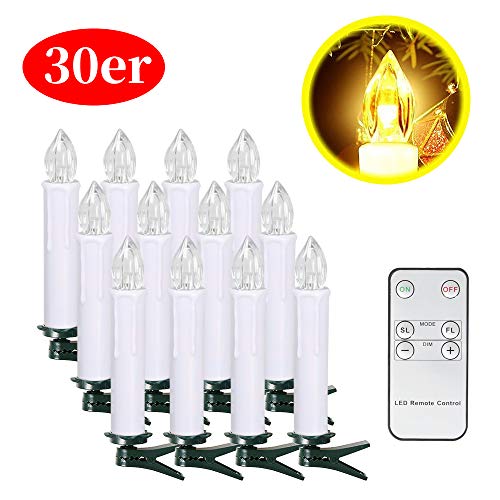 Preisvergleich Produktbild OZAVO 30er Weihnachten Kerzen LED Weiss Weihnachtskerzen Lichterkette Kabellos Baumkerzen Christbaumkerzen mit Fernbedienung