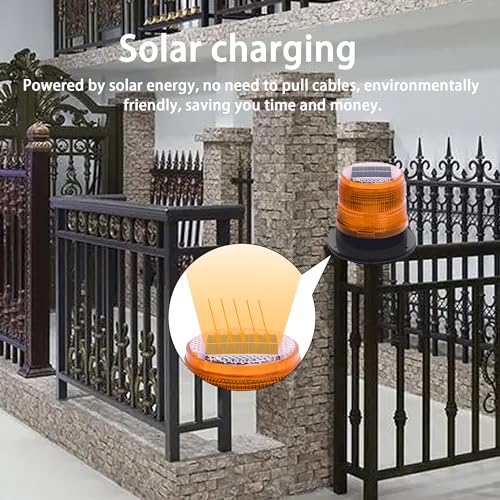 Image of Solar Strobe Warning Light: Strong Magnetic Base Waterproof Traffic Light,Solar Safety Flashing LED Lamp for Construction, Traffic, Factory, Safety Sign, Crane Tower, Boat Navigation (Red)