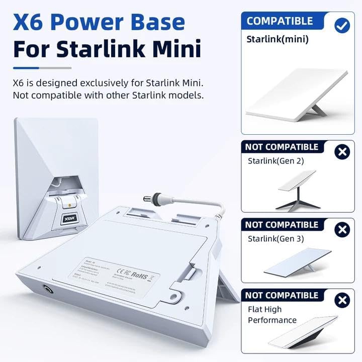 XTAR X6 Swappable Battery Power Base for Starlink Mini,Folda