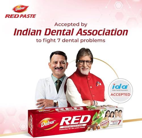 Image of Dabur Red Toothpaste - 350g (175g x2) Family Pack with Toothbrush | Fluoride Free| Helps in Bad Breath Treatment, Cavity Protection, Plaque Removal | For Whole Mouth Health| Power of 13 Potent Ayurvedic Herbs