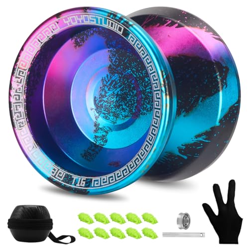 YOYOSTUDIO T16 Responsive Yoyo Professional, Dual Purpose Yoyo for Kids Beginner, Unresponsive Yo yo for Adults with Removal Bearing Tool, 10 Yo-Yo Strings, Case & Glove (Black Blue Pink) T1