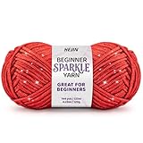 120g Red Sparkle Yarn for Crocheting and Knitting; 120m(144yds) for Beginners with Easy-to-See Stitches; Worsted-Weight Medium #4; Yarn for Beginners Crochet Kit Making