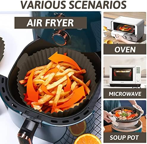 tannac Air Fryer Liner, 8.5 Inch~10 Inch Reusable Silicone Air Fryer Pot,Non-Stick Oil Filter Design 100% Food-Grade Kitchen Mat, 22cm Large Replacement Accessories for Air Fryer, Grey