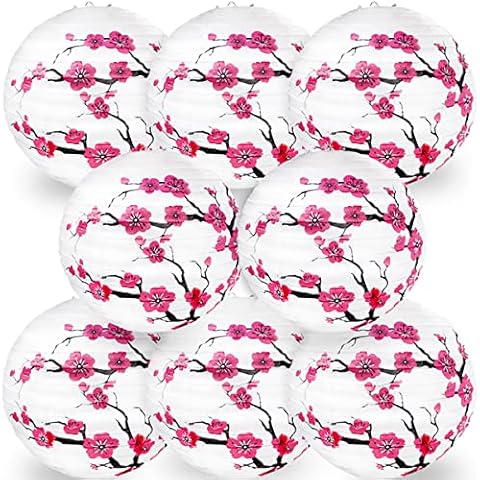 8Pcs Chinese Japanese Cherry Design Paper Lantern Lamp Shade for Japanese Restaurant Church Wedding Gift Party Favors DIY Decoration Oriental Style Light Restaurant (A. 8 Rose Red Paper Lamp) Cover
