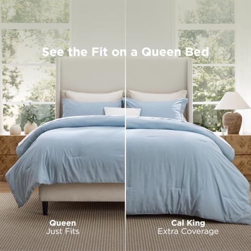 Image of Bedsure Queen Comforter Set - Light Blue Soft Bedding for All Seasons, Cationic Dyed Bed Set, 3 Pieces, 1 Queen Size Comforter (90 inchx90 inch) and 2 Pillow Shams (20 inchx26 inch+2 inch)