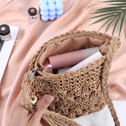 Straw Shoulder Crossbody Bag For Women Small Beach Straw Purse Summer Vacation Bottle Holder Beach Gifts Clutch Boho Envelope Wallet Handbags Handmade Purse Handwoven Handbags4