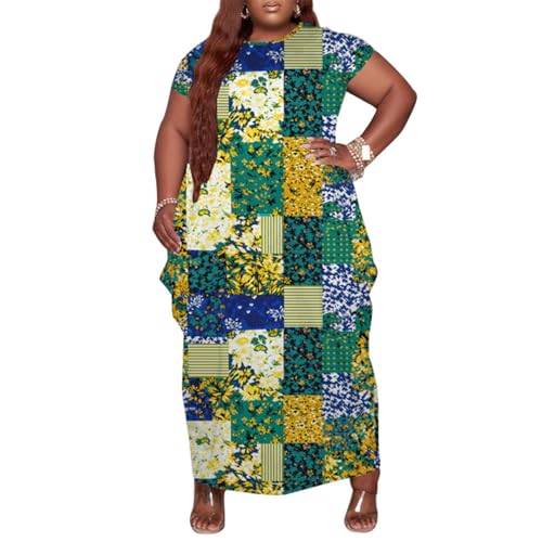 Image of YeGine Oversize Tshirt Dress Plus Size Short Sleeve Maxi Dress with Pockets