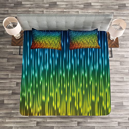 Ambesonne Colorful Bedspread, Galaxy Universe Outer Space Inspired Technical Neon Rain Modern Abstract Art Print, Decorative Quilted 3 Piece Coverlet Set With 2 Pillow Shams, King Size, Multicolor #TOP2