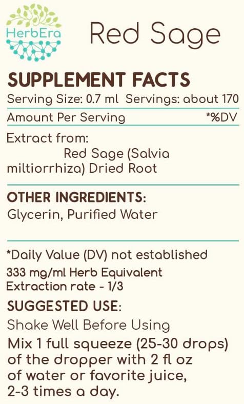 HerbEra Red Sage B120 Alcohol-Free Herbal Extract Tincture, Concentrated Liquid Drops Natural Red Sage (Salvia Miltiorrhiza) 4 fl oz - Image 4