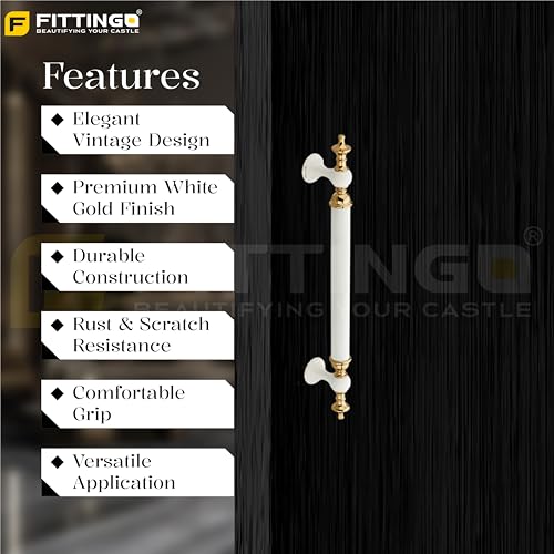 Image of Vintage Royal Main Door Handle | 8 Inch Premium Pull Push Handle for Home, Office, Hotels & Villas | Stainless Steel White Gold Finish |Hole to Hole 200mm | 3 Years Warranty