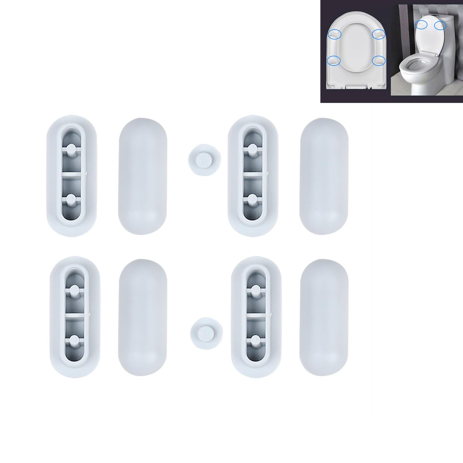 NIYATA Toilet Seat Buffer Set 10pcs, White WC Seat Buffers Replacement Pads