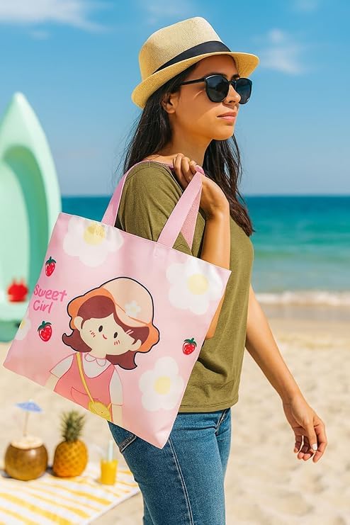 K2P Trendy Tote Bag for Women and Girls, Shoulder Handbag, Stylish Large Capacity Canvas Tote for College, Office, Shopping, Travel and Daily Use, Eco-Friendly Reusable Bag (PINK) 4