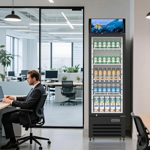 Commercial Beverage Refrigerator 1 Glass Door, 12.3 Cu.ft Commercial Upright Display Merchandiser Refrigerator, Beverage Cooler with LED Light, Lock Wheels, Adjustable Shelf for Bar, Shop - Image 3