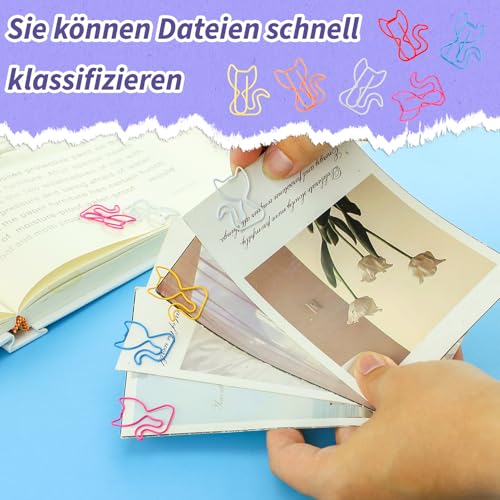 50 Stück Süße Büroklammern Bunt Büroklammern Herz katze klein Metall klammern,Bunte Tier-Lesezeichen-Clips für Dekorative Postkarten Büro Klassenzimmer
