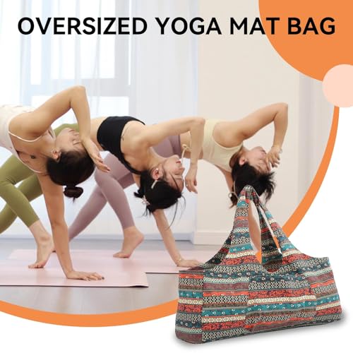 Oversized Yoga Mat Bag, Etnische Stijl Yoga Mat Tote Ademend Canvas Yoga Mat Sling Carrier Met Voorzak Voor Vrouwen Mannen - Afbeelding 4