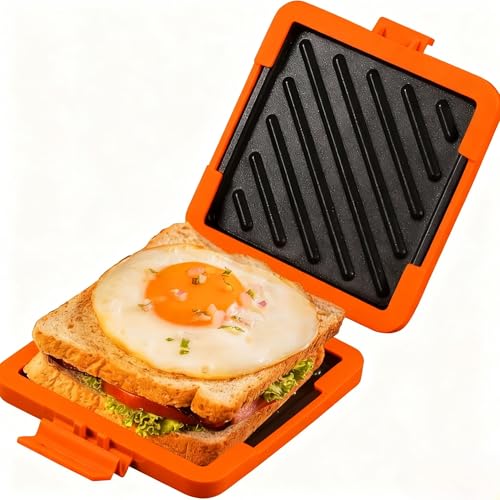 ハーフホットサンドメーカー【2025最新】サンドイッチメーカー コンパクト 7合1多機能 トースター/目玉焼き対応 電子レンジ・直火・IH対応 両面フラット焼き キャンプ・アウトドア用 フッ素加工 簡単お手入れ 時短朝食準備 (オレンジ色)