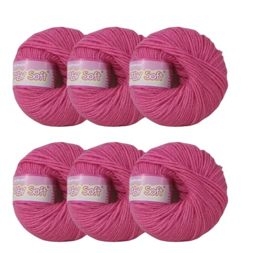 Image of Vardhman Baby Soft Yarn Pack of 6 - 4-Ply Acrylic Wool 150g Total | Soft Yarn for Knitting & Crocheting Baby Blankets, Sweaters, Toys & Accessories | 86m per 25g Ball (1, Rose Pink)