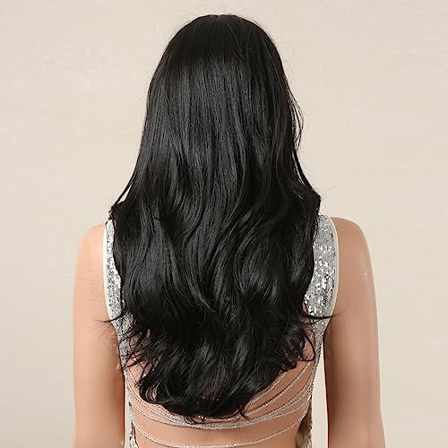 Image of El Cabell Black Wigs For Women Long Natural Hair Body Wave Middle Part Wig Lace In Forehead Synthetic Wig Glueless Wigs For Daily Part Use