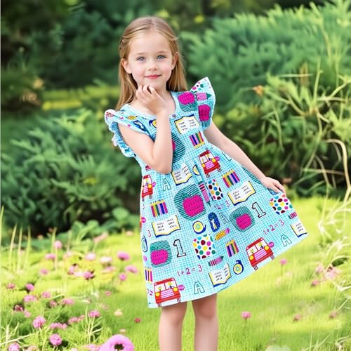 Toddler Girls Apple Printed Back to School Pearls Milk Silk Dress2